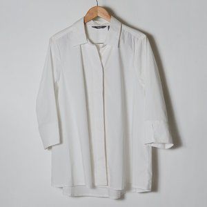 Martha Stewart Stretch Poplin White Button Up Shirt